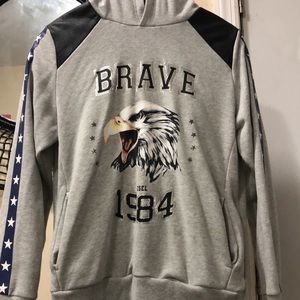 grey hoodie with graphic design